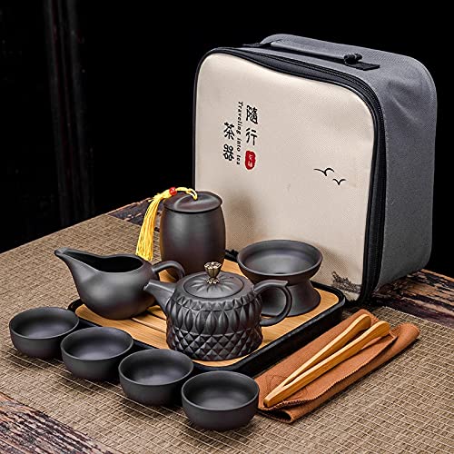 Premium Ceramic Kungfu Tea Set - Portable Purple Clay Teapot with Gaiwan & Cups - Travel Tea Set for Outdoor, Camping & Tea Ceremony - Elegant Gift for Tea Lovers & Cool Teaware Collection