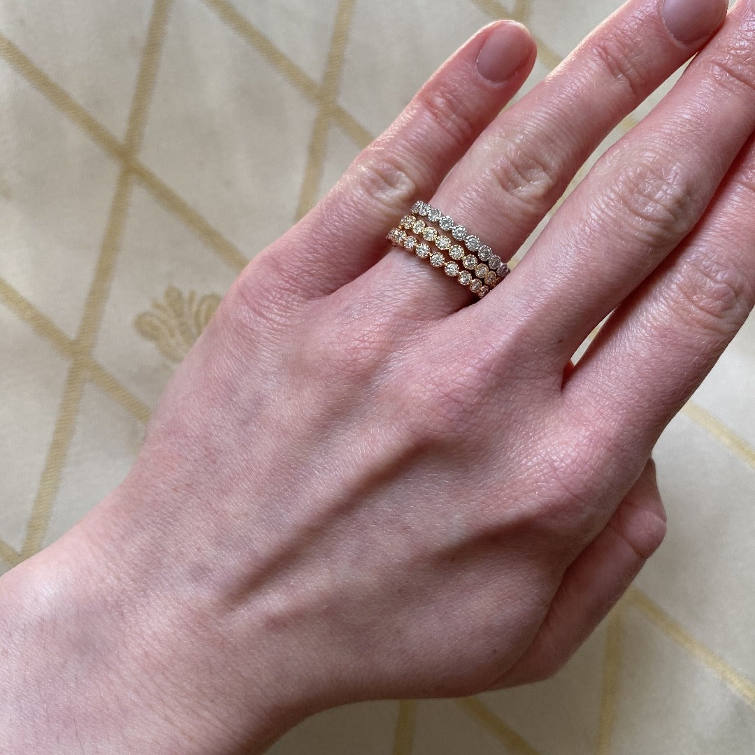 0.26ctw Diamond Bezel Milgrain 14K Yellow Gold Half Eternity Band Ring for Women - Perfect for Weddings, Anniversaries & Special Occasions