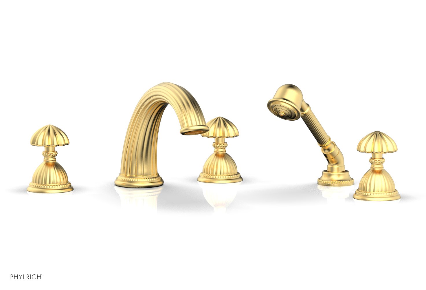 GEORGIAN & BARCELONA Deck Mounted Bathtub Faucet Set with Round Handles and Hand Shower K2361P1 - Perfect for Modern Bathroom Renovation and Spa-Like Experience
