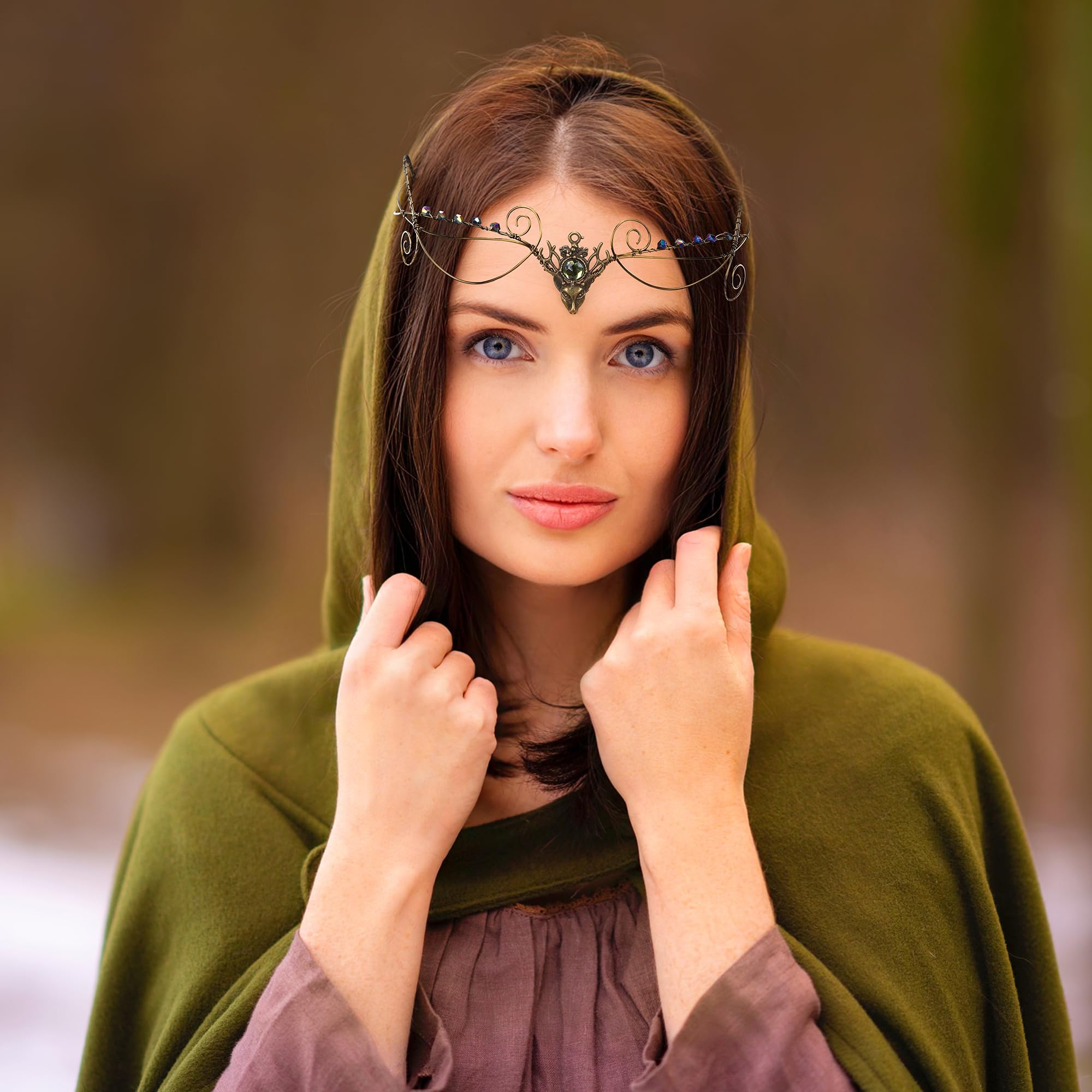 Handmade Elven Fairy Circlet - Dark Antler Headpiece for Cosplay, Renaissance Fairs & Fantasy Costumes | Bronze Deer Antler Tiara Crown for Women | Witch, Princess & Elf Costume Accessories | Perfect for Halloween, LARP & Themed Parties