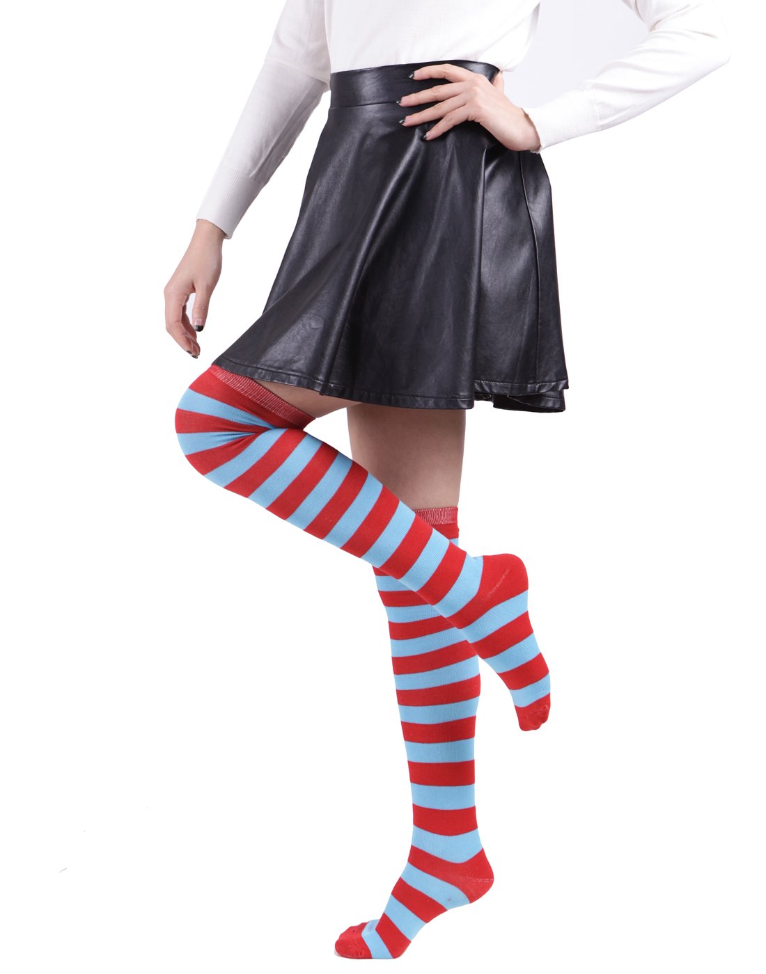 HDE Women's Extra Long Striped Knee High Socks - Opaque Thigh High Stockings for Winter, Cosplay & Fashion Outfits