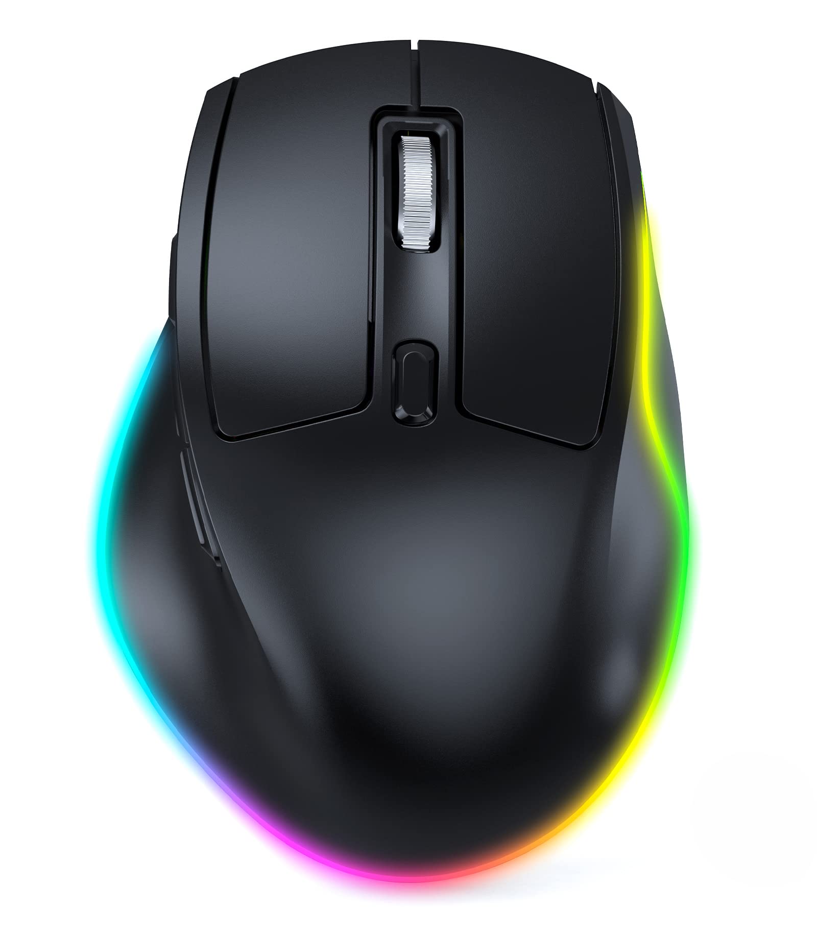 Ergonomic Wireless Mouse with LED - Rechargeable Bluetooth 5.0 & 2.4G USB Mouse for Multi-Device Use, Compatible with Windows & Mac OS (Black) - Perfect for Office Work, Gaming, and Long Computer Sessions