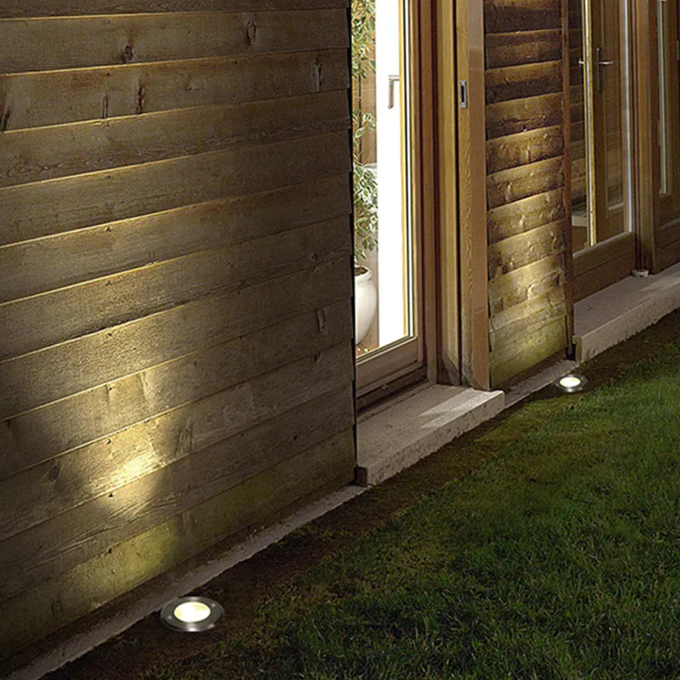 Stainless Steel Round LED Ground Outdoor Lights - Waterproof Landscape Lighting for Garden, Pathway, Patio & Yard Decor - Solar Powered Durable Exterior Lights