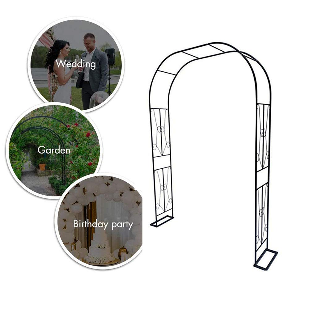 7.9ft Tall Wrought Iron Flower Arch Trellis for Climbing Plants - Outdoor Garden Arbor Pergola with Base, Weather-Resistant Black & White Metal Decoration - Perfect for Vine Support, Wedding Backdrops, and Patio Landscaping