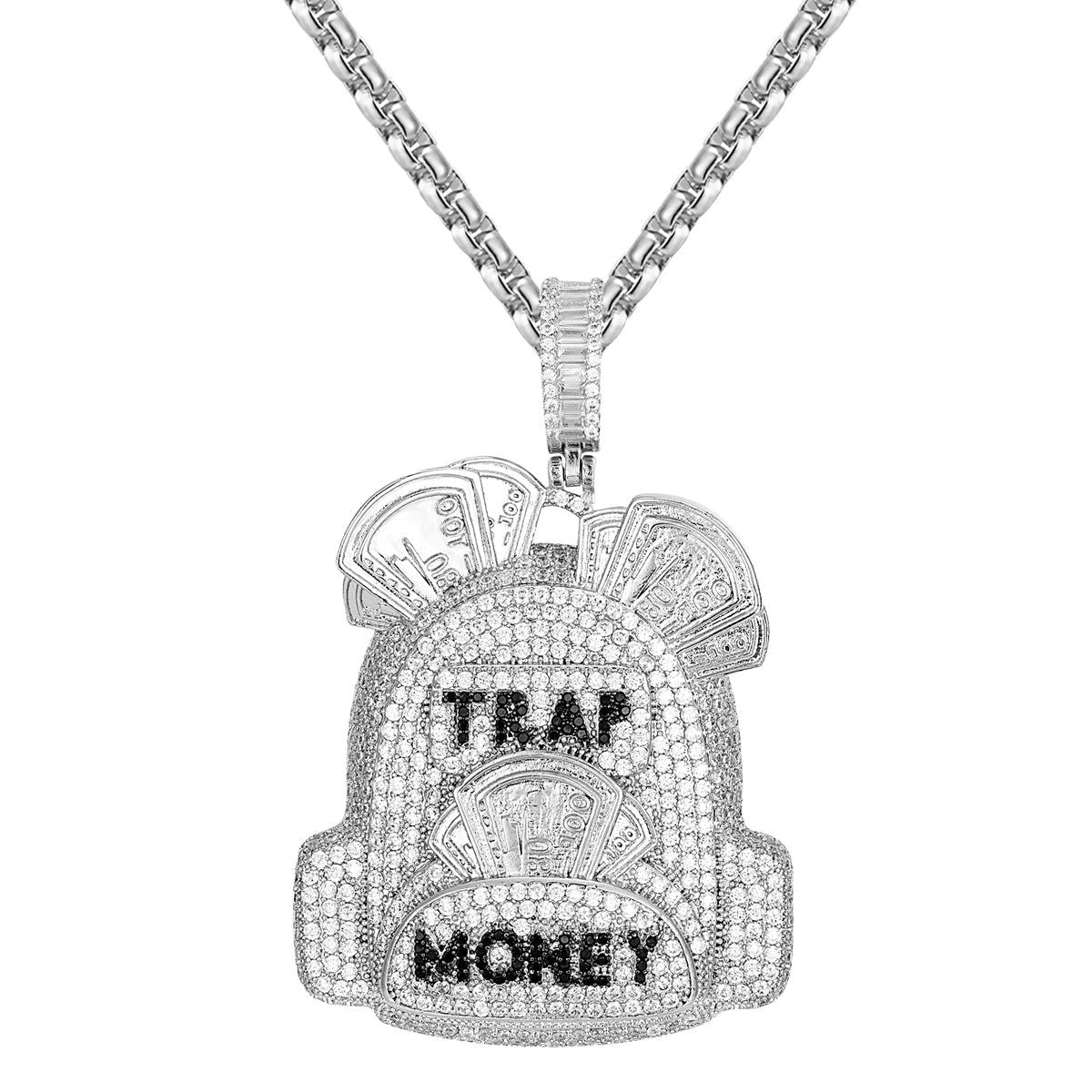 Men's Trap Money Duffle Bag with Icy Custom Sterling Silver Pendant - Stylish Gym & Travel Bag for Hip-Hop Fashion & Urban Lifestyle