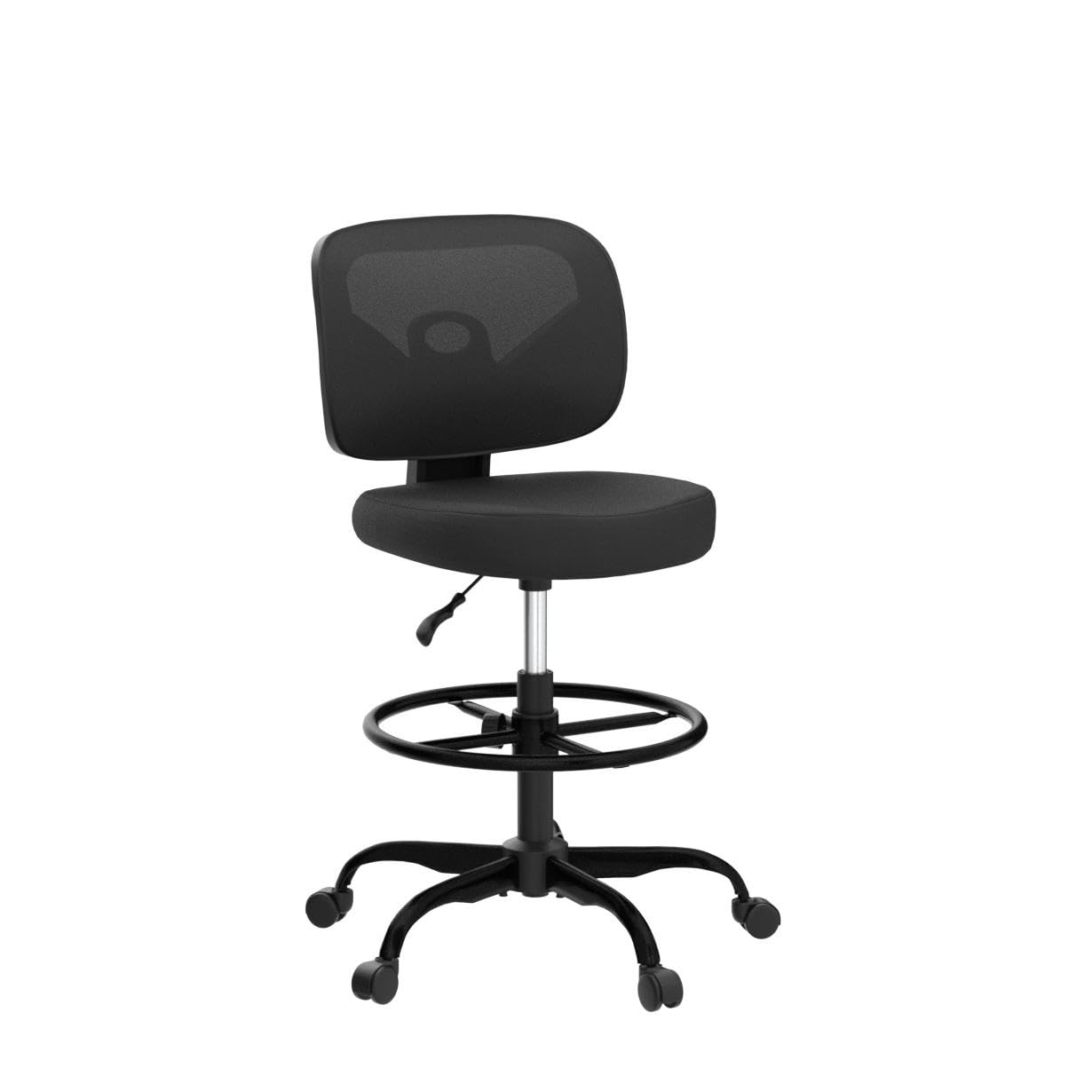 Primy Adjustable Height Drafting Chair - Armless Mid-Back Ergonomic Office Chair with Foot Ring & Mesh Back - Rolling Swivel Stool for Standing Desks, Art Studios, Home Office & Workspaces (Black)