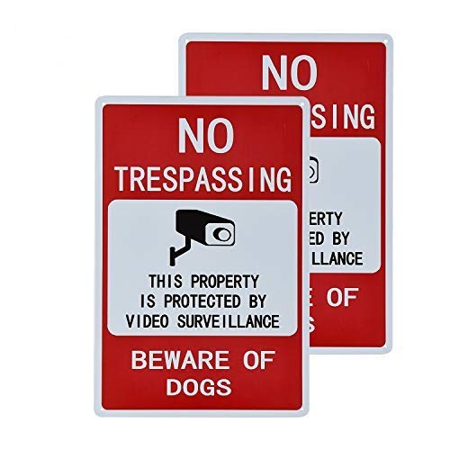 Dojune 2-Pack Metal No Trespassing Signs - Video Surveillance & Beware of Dog Warning Signs for Home Security, Business & Property Protection