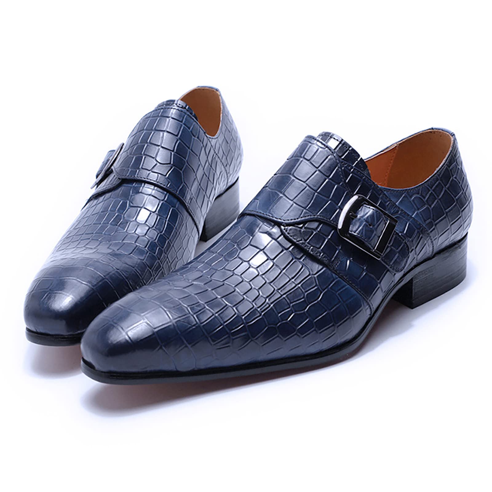 Premium Men's Oxford Dress Shoes - Genuine Leather, Non-Slip Sole, Buckle Slip-On Design for Wedding & Office | Monk Strap Style in Blue (Size 40) - Perfect for Formal Events, Business Meetings & Professional Occasions