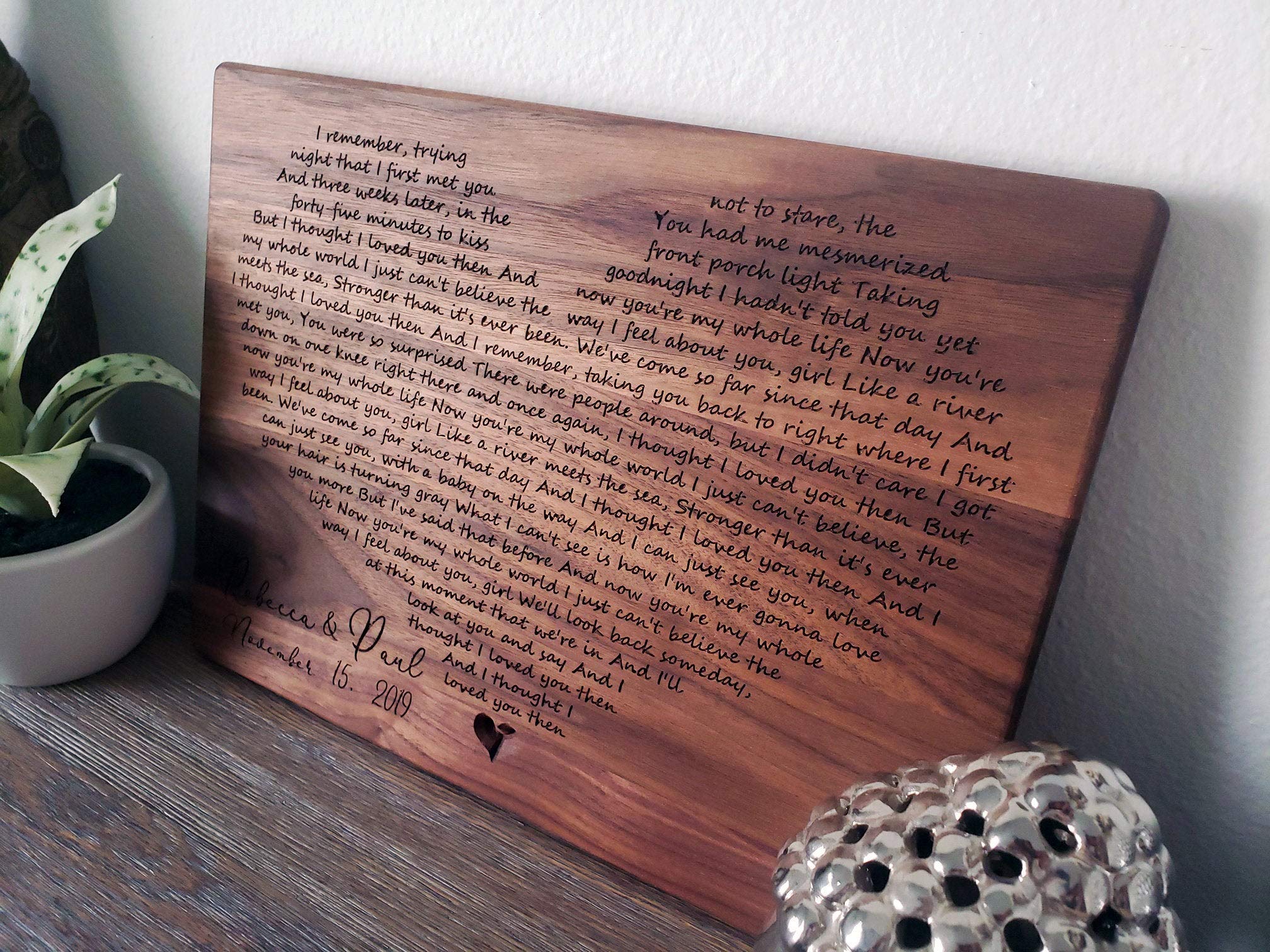Custom Engraved Wedding Song Plaque - Personalized First Dance Lyrics for Couples - Heart Shaped Anniversary Gift for Newlyweds - Perfect for Wedding, Engagement & Romantic Home Decor