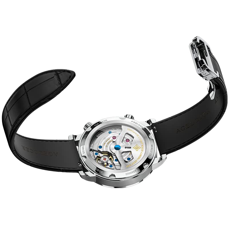 AGELOCER Men's Automatic Mechanical Watch - Blue Planet Design, Sapphire Crystal, Genuine Leather Strap, World Time Function | Perfect for Business, Formal Occasions & Everyday Wear