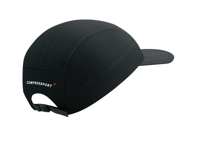 Compressport Unisex 5-Panel Lightweight Running Cap - Black | Breathable & Moisture-Wicking for Outdoor Sports, Jogging, Hiking & Cycling