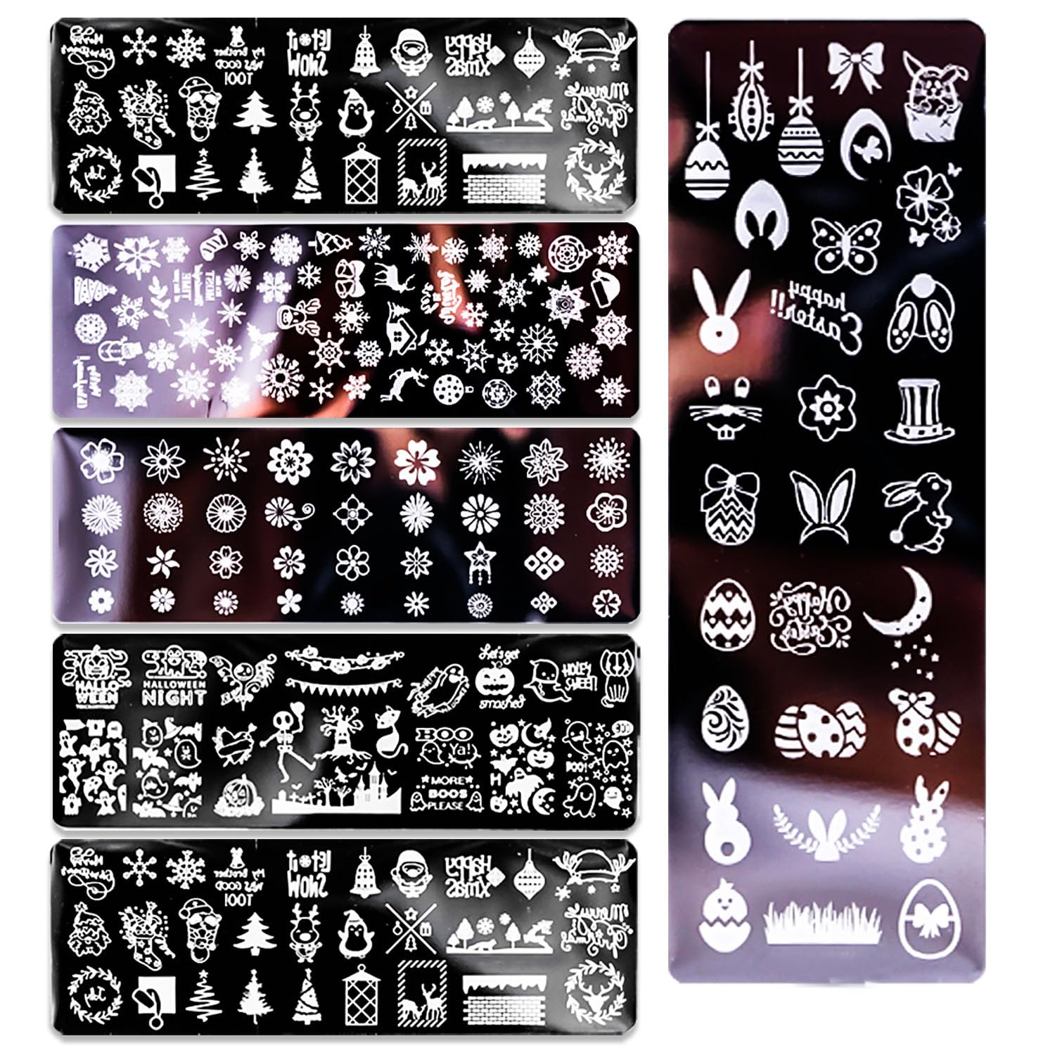 DANNEASY 6-Piece Nail Stamp Kit - Holiday Style Nail Stamping Plates, Stencils, Stamper & Scraper with Storage Bag for DIY Manicure | Perfect for Christmas, Halloween & Party Nail Art Designs