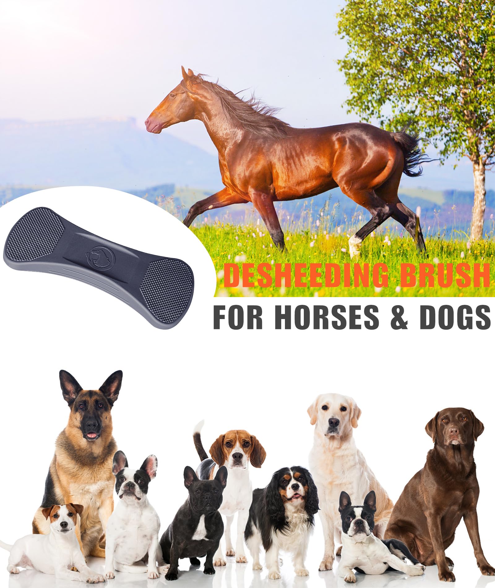 Premium Horse Grooming Brush - Blade-Free Shedding Tool for Gentle Coat Care | Multi-Functional Deshedding Brush for Horses | Navy Blue | Perfect for Daily Grooming, Show Prep & Shedding Season