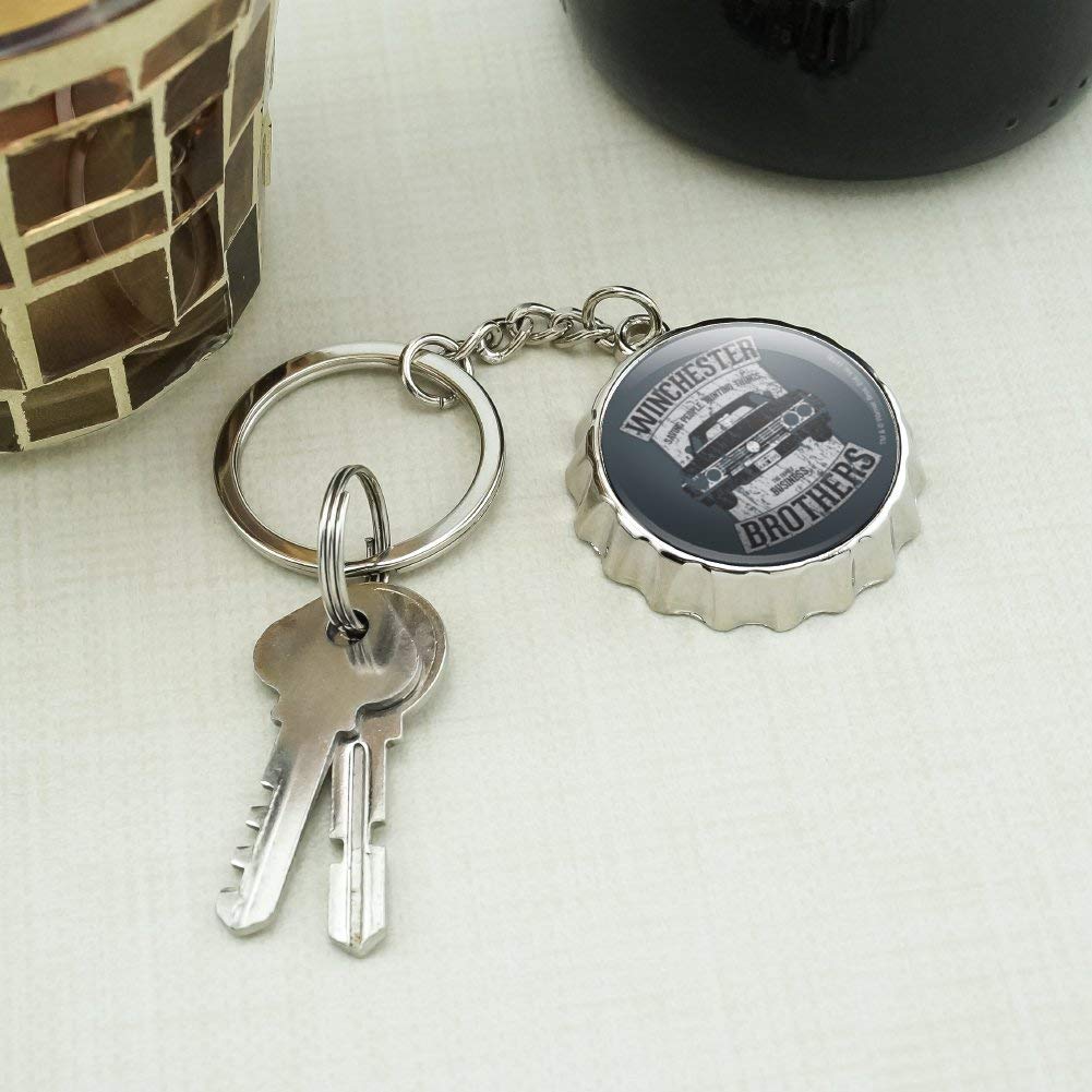 Supernatural Brother's Impala Keychain - Chrome Plated Metal Bottle Opener with Pop Cap - Perfect for Car Keys, Gift for TV Show Fans, Collectible Memorabilia