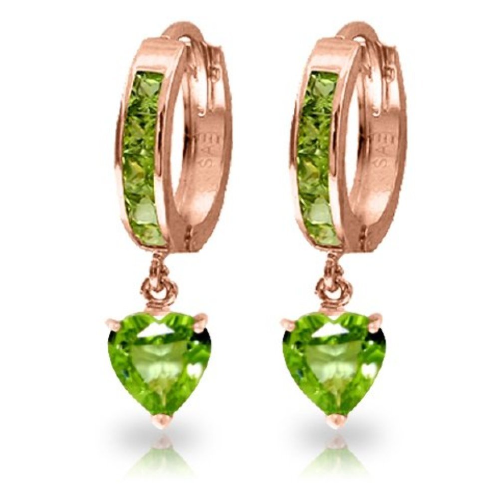 14K White Gold Natural Peridot Hoop Dangle Earrings for Women | Elegant Drop Earrings for Party, Wedding & Everyday Wear