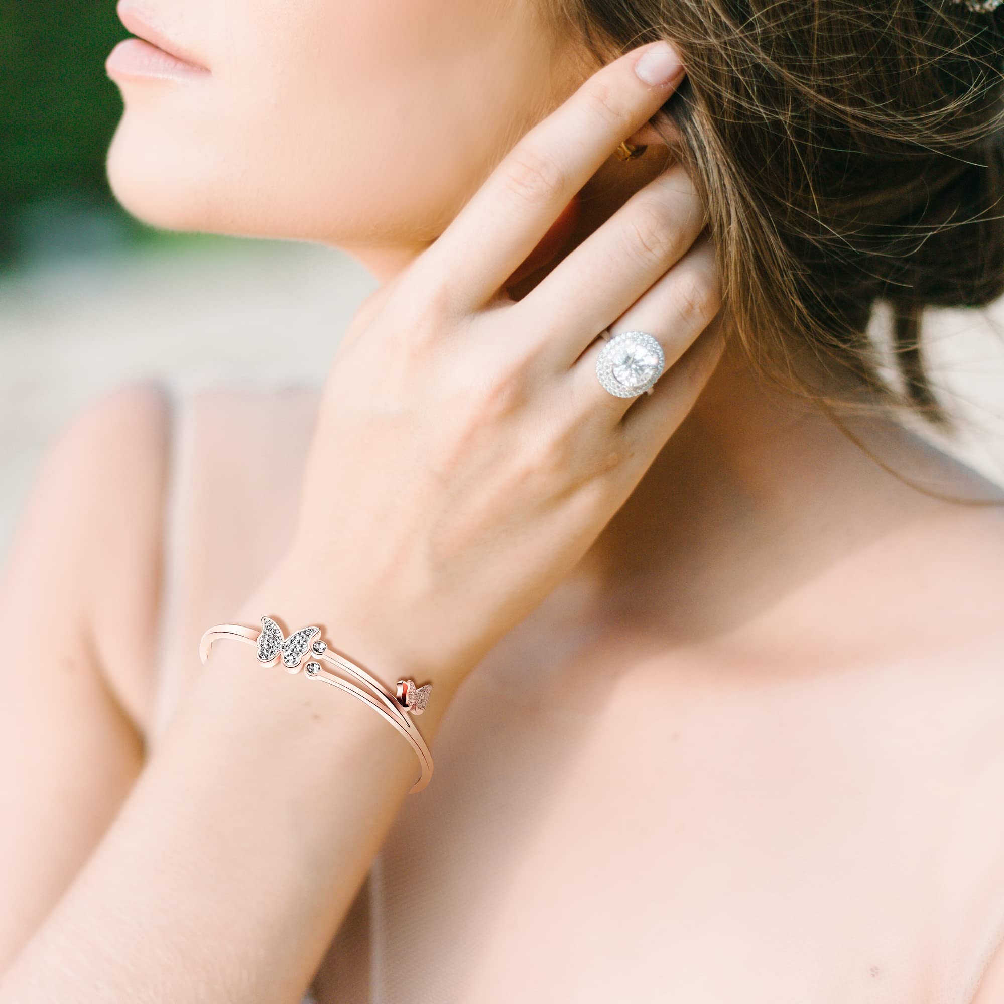 Rose Gold Cuff Bracelets for Women - Elegant Jewelry Gift for Birthday, Mother's Day, Anniversary | Perfect for Mom, Wife, Daughter, Sister & Friends | Great for Parties, Weddings & Everyday Wear