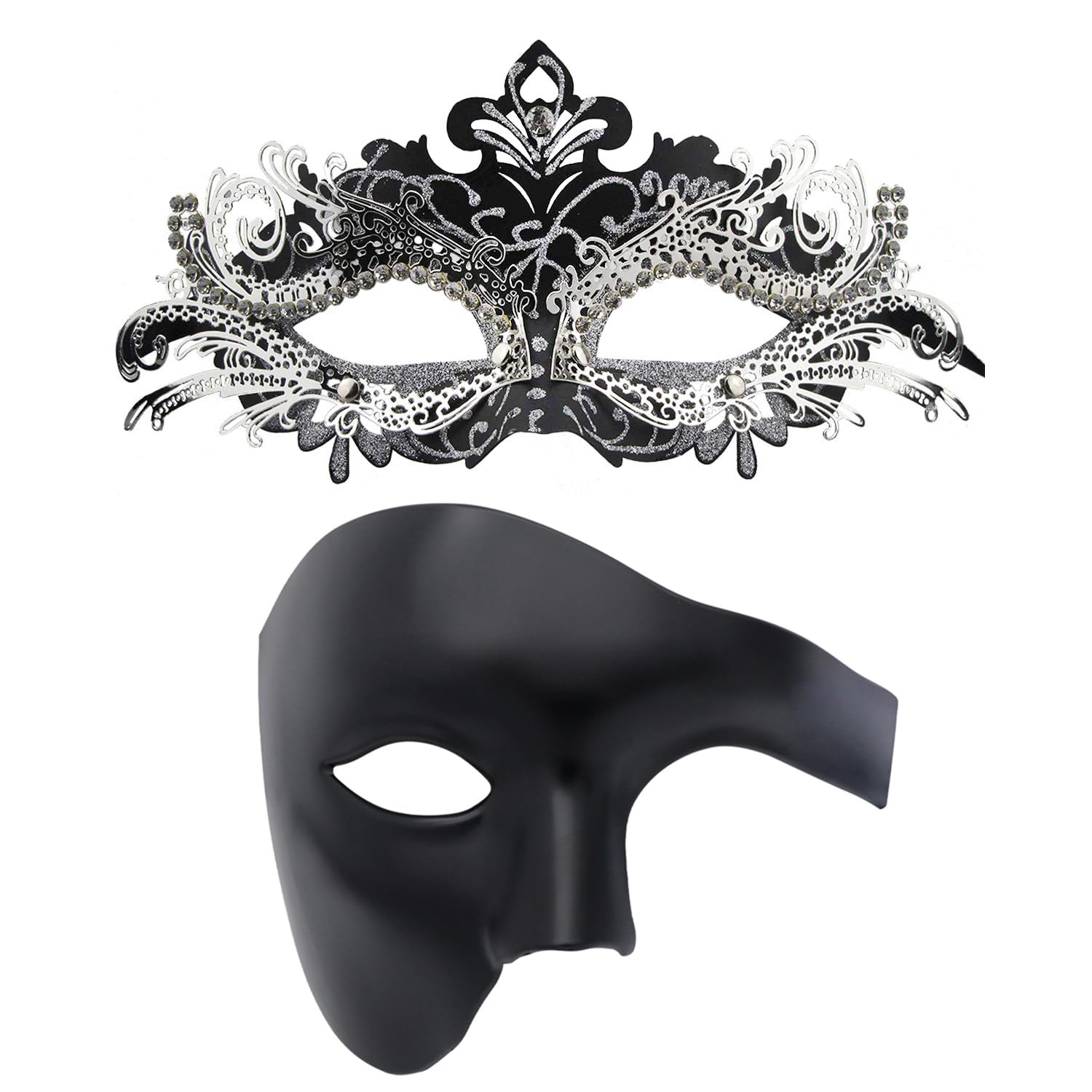 Coddsmz Couples Masquerade Mask Set - Venetian Style Mardi Gras, Christmas & Halloween Costume Accessories for Party, Ball, Cosplay and Carnival Events