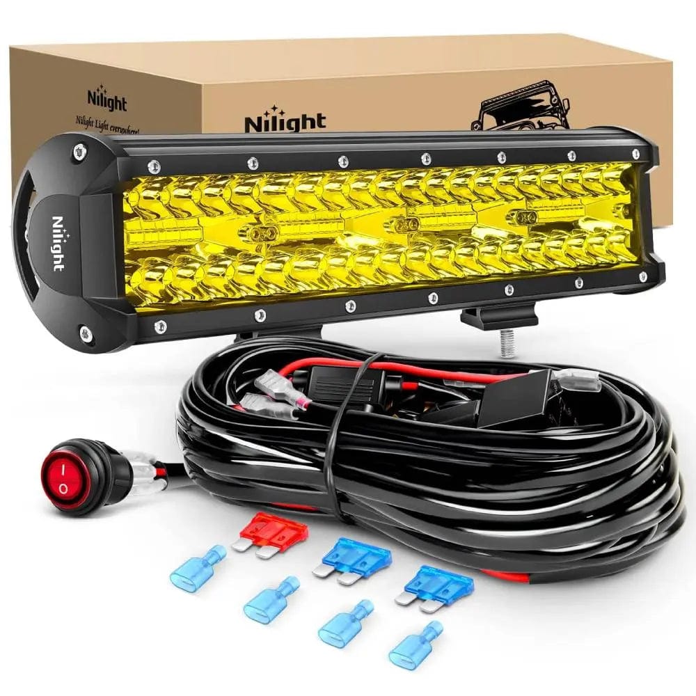12 Inch 240W Triple Row Spot/Flood Amber LED Light Bar Kit with 16AWG Wire & 3Pin Switch - Perfect for Off-Road Trucks, ATVs, UTVs, and Marine Applications