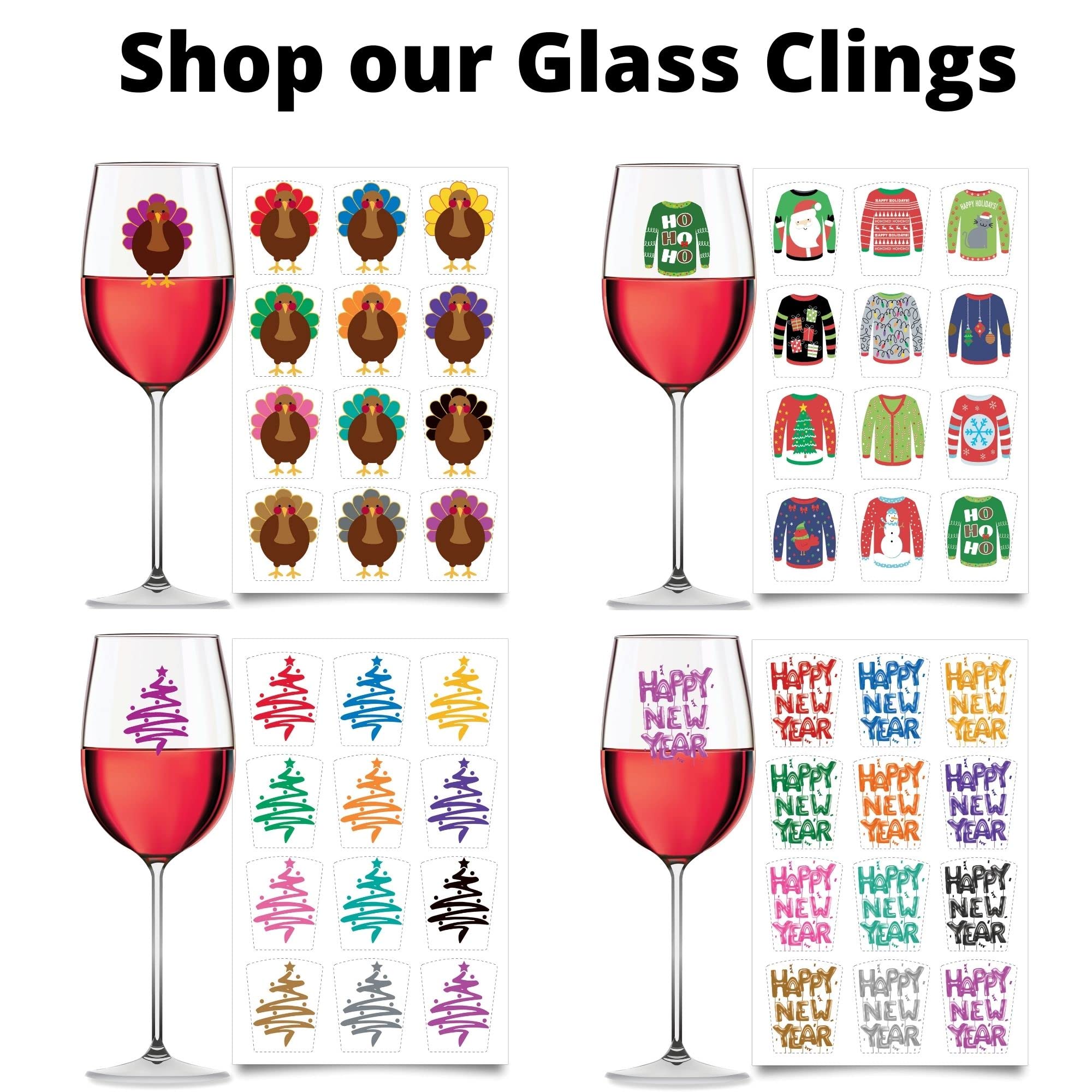 Funny Thanksgiving Drink Markers - Reusable Static Cling Glass Stickers for Wine & Cocktails (Set of 12) - Perfect for Holiday Parties, Family Gatherings & Festive Celebrations