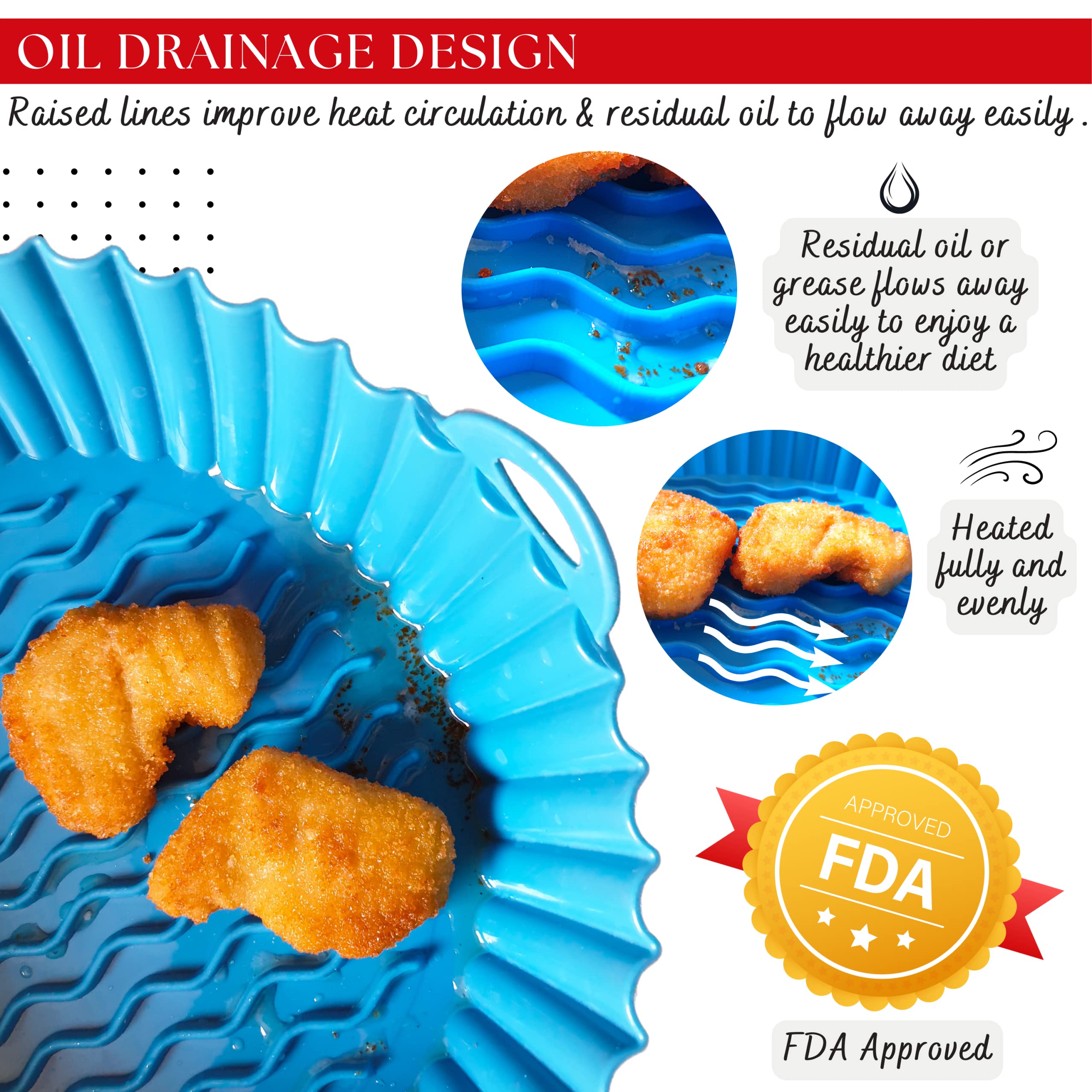 3-Pack Reusable 8.5 Inch Silicone Air Fryer Liners for 4-8QT Air Fryers - Heat Resistant Basket Trays & Pot Inserts - Perfect for Cooking, Baking, and Meal Prep