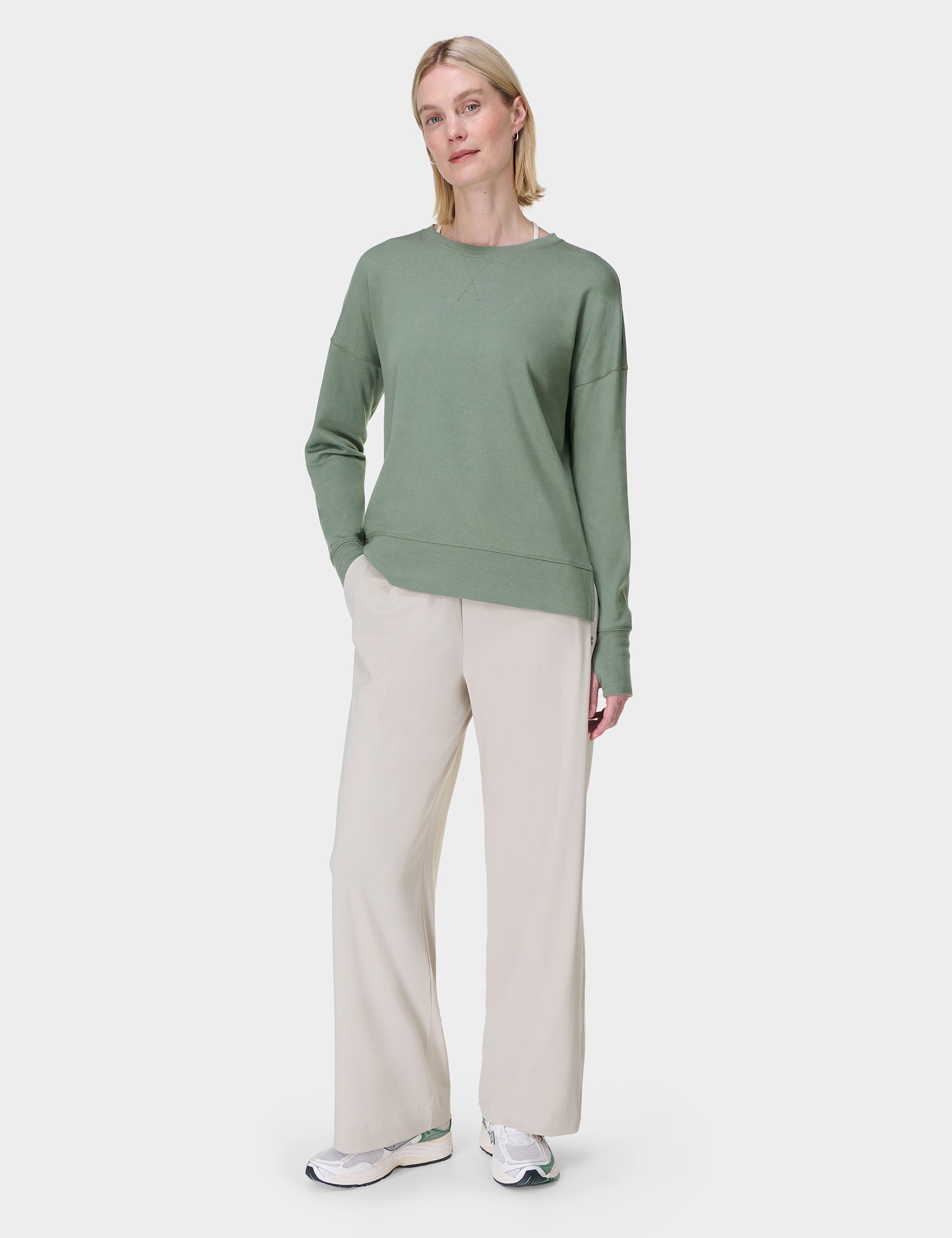 After Class Longline Sweatshirt for Women - Soft Oversized Pullover Hoodie in Willow Green | Casual Loungewear, Streetwear Fashion, College Outfit