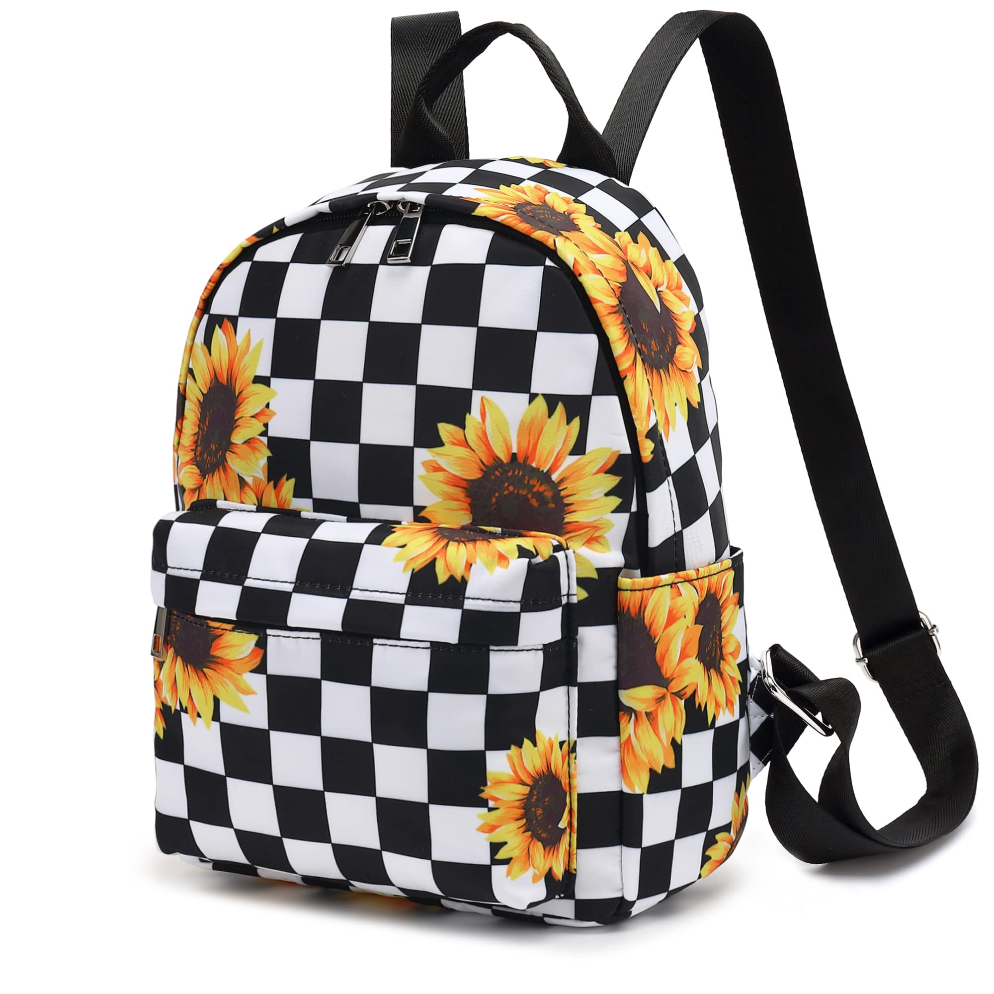 Stylish Mini Backpack for Women & Girls - Small Cute Backpack Purse for Teens, Kids School, Travel & Daily Use (Checkered Sunflower Pattern) - Perfect for School, Shopping, Outings & Weekend Adventures