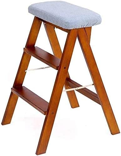OKUOKA Folding Step Stool Wooden Kitchen Stool with Seat - Portable Multifunctional Step Ladder for Home, Office, and Outdoor Use (Color: A) - Perfect for Reaching High Shelves, Gardening, and Kids' Activities