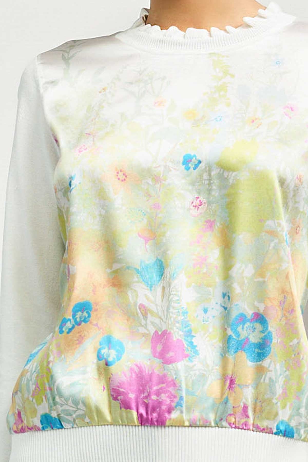 Floral Satin Front Knit Top for Women - Elegant Blouse for Casual Wear, Office & Date Night Outfits