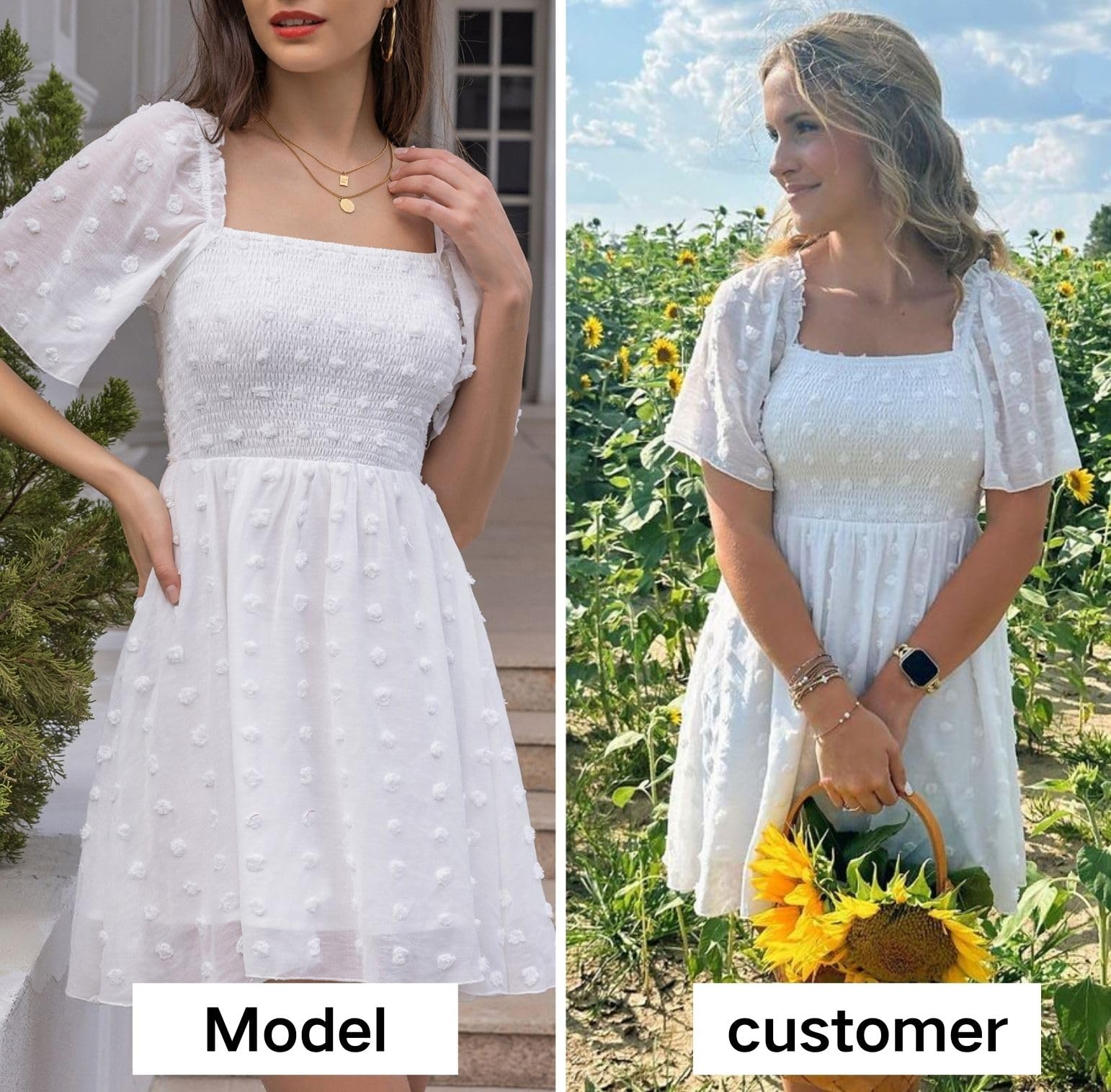 EXLURA Women's 2025 Summer Casual Square Neck Ruffle Short Sleeve Swiss Dot Flowy Mini Dress - Perfect for Beach Vacations, Date Nights & Summer Parties