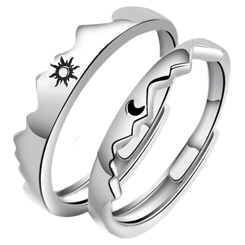 Matching Sun Moon Rings for Couples - Romantic Promise Jewelry Gift for Him Her (Silver) - Perfect for Anniversaries & V-Day