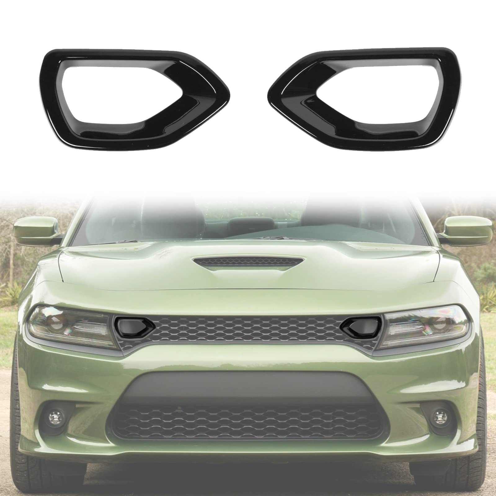 Hoolcar Black Front Bumper Center Grill Cover Trim for 2015-2021 Dodge Charger R/T Scat Pack | Exterior Upgrade & Protection for Car Enthusiasts | Perfect for Customization, Car Shows, and Daily Driving