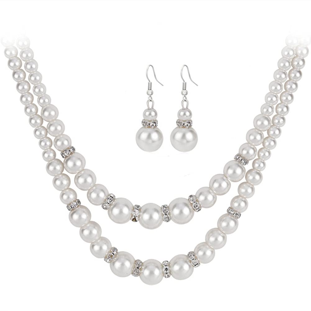 2-Piece Pearl Jewelry Set for Women - Elegant Layering Necklace & Earrings | Perfect Anniversary, Christmas Gifts for Her | Mother, Wife, Daughter Gift Ideas