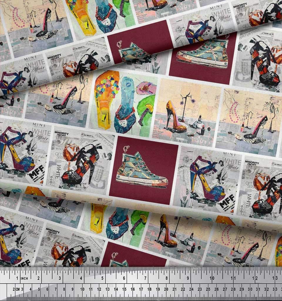 Soimoi Rayon Red Fabric by The Yard - 56 Inch Wide - Printed Fashionable Footwear-Inspired Designs for Slippers, Shoes & High Heels - Perfect for DIY Patchwork, Glam Costumes & Home Decor Projects