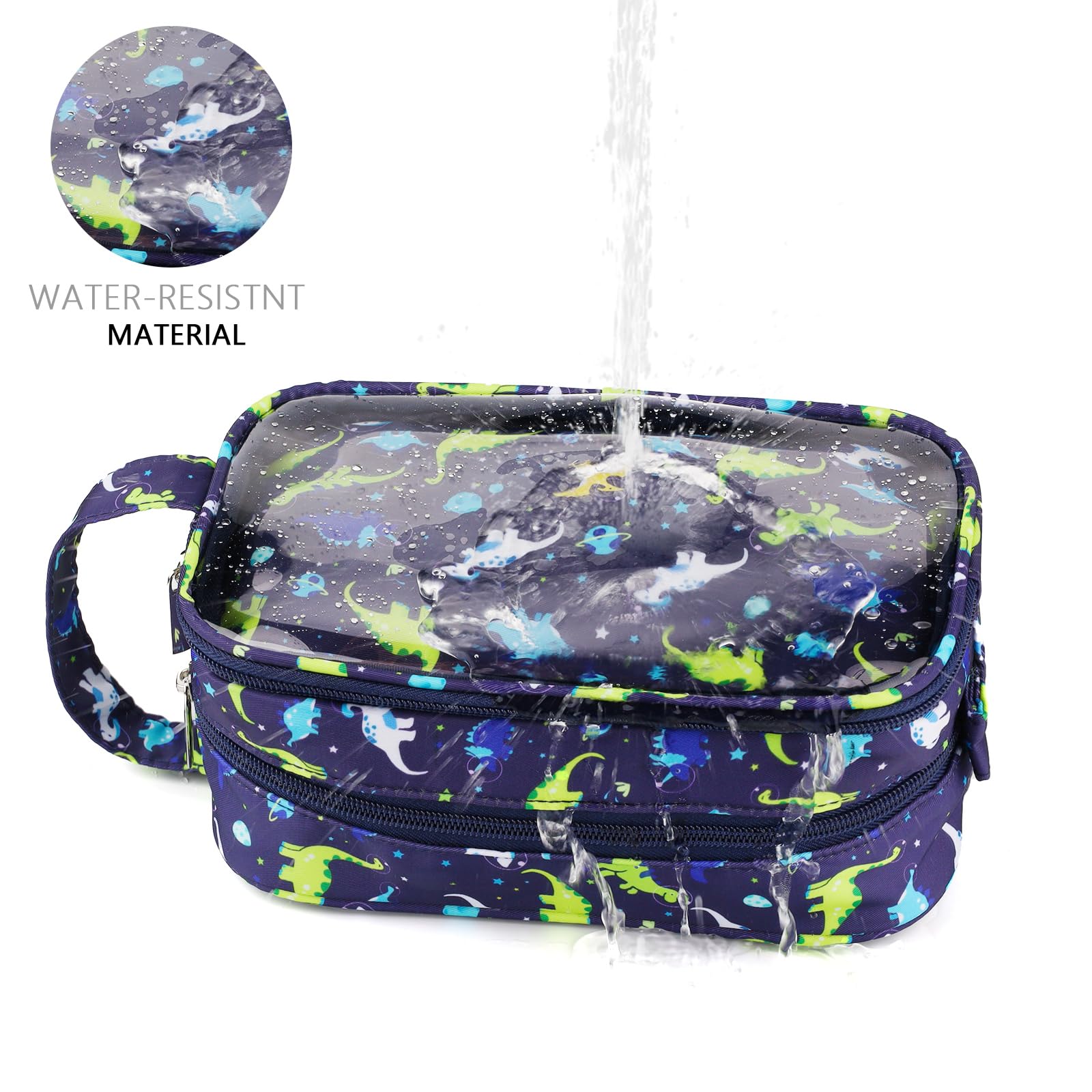 **Waterproof Dinosaur Kids Toiletry Bag for Boys - Travel Hanging Wash Bag for Toddlers & Little Boys - Navy Blue - Perfect for Camping, Sleepovers & Family Trips**