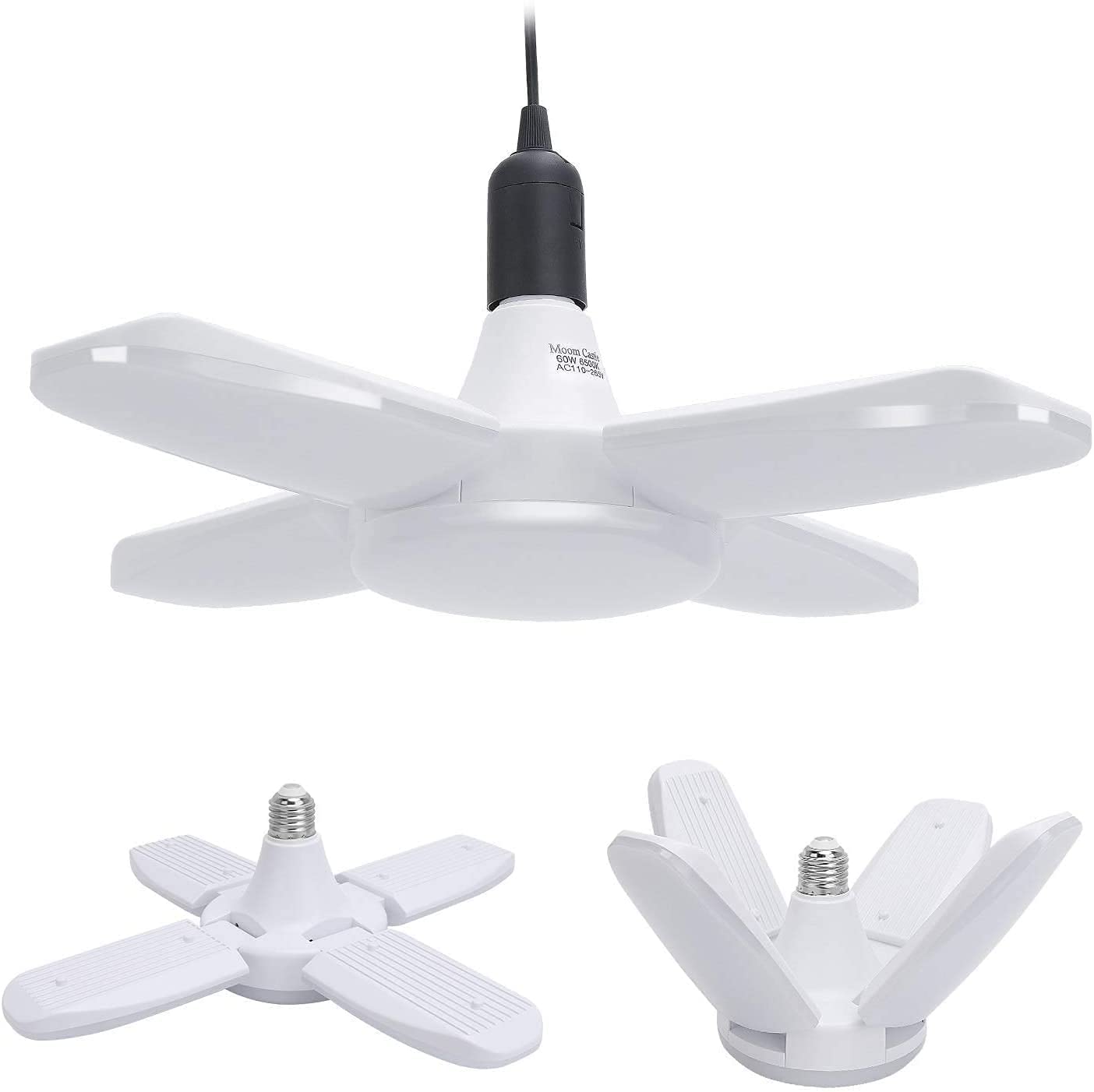 60W Adjustable LED Garage Ceiling Light - 6000 Lumens, 6000K Natural White - Bright Trilights for Garage, Warehouse, Workshop & Basement Lighting