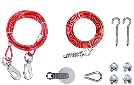 Lifstar 75-Foot Red Vinyl Coated Dog Trolley System - Heavy Duty Dog Run Cable with Pulley for Backyard, Dog Exercise & Training - Perfect for Large Dogs, Pets Outdoor Play & Yard Safety