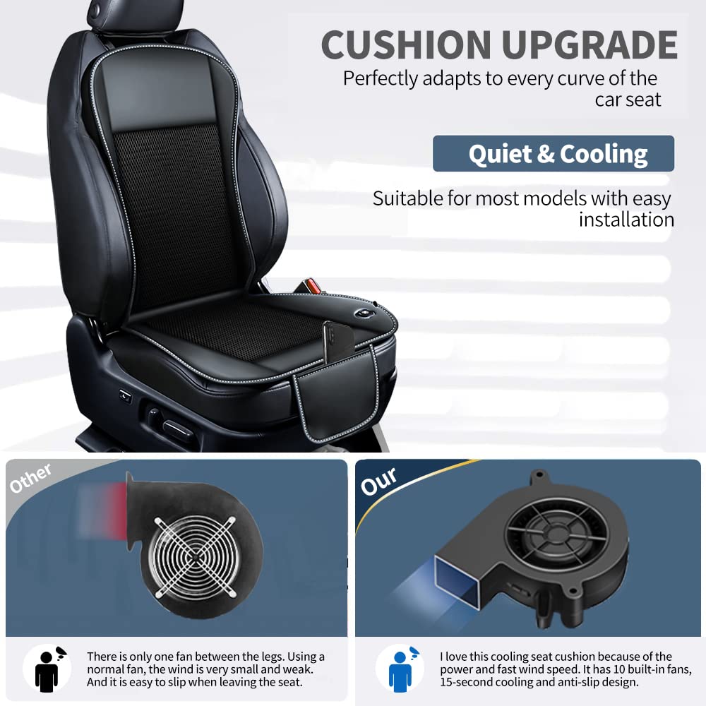 Cooling Car Seat Cushion with 10 Fans & 3-Temperature Settings - 12V Ventilated Seat Cover Cools in 15 Seconds - Breathable Mesh with Storage Pockets for Summer Driving Comfort - Perfect for Road Trips, Commuting & Hot Weather