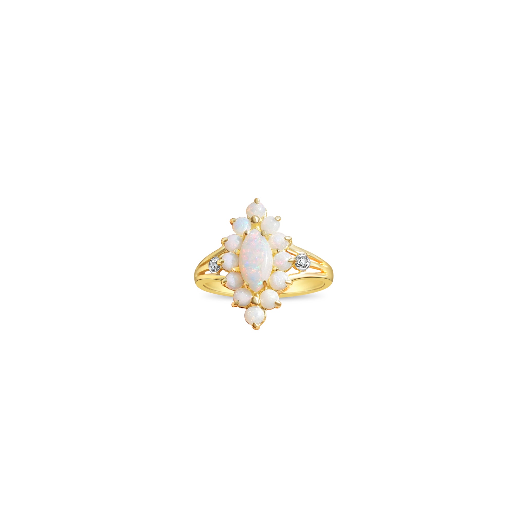 10K Yellow Gold Cluster Opal Ring for Women - Elegant Vintage Style Jewelry Gift for Birthday, Anniversary & Special Occasions