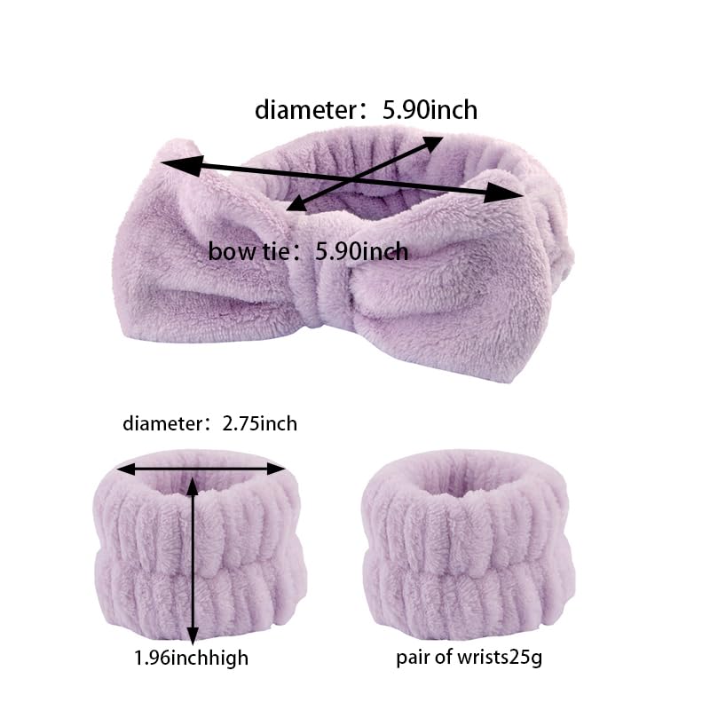 Women's Spa Headband & Wristband Set - Soft Purple Face Washing Headband for Skincare, Makeup & Hair Care - Perfect for Facial Cleansing, Beauty Routines & At-Home Spa Days