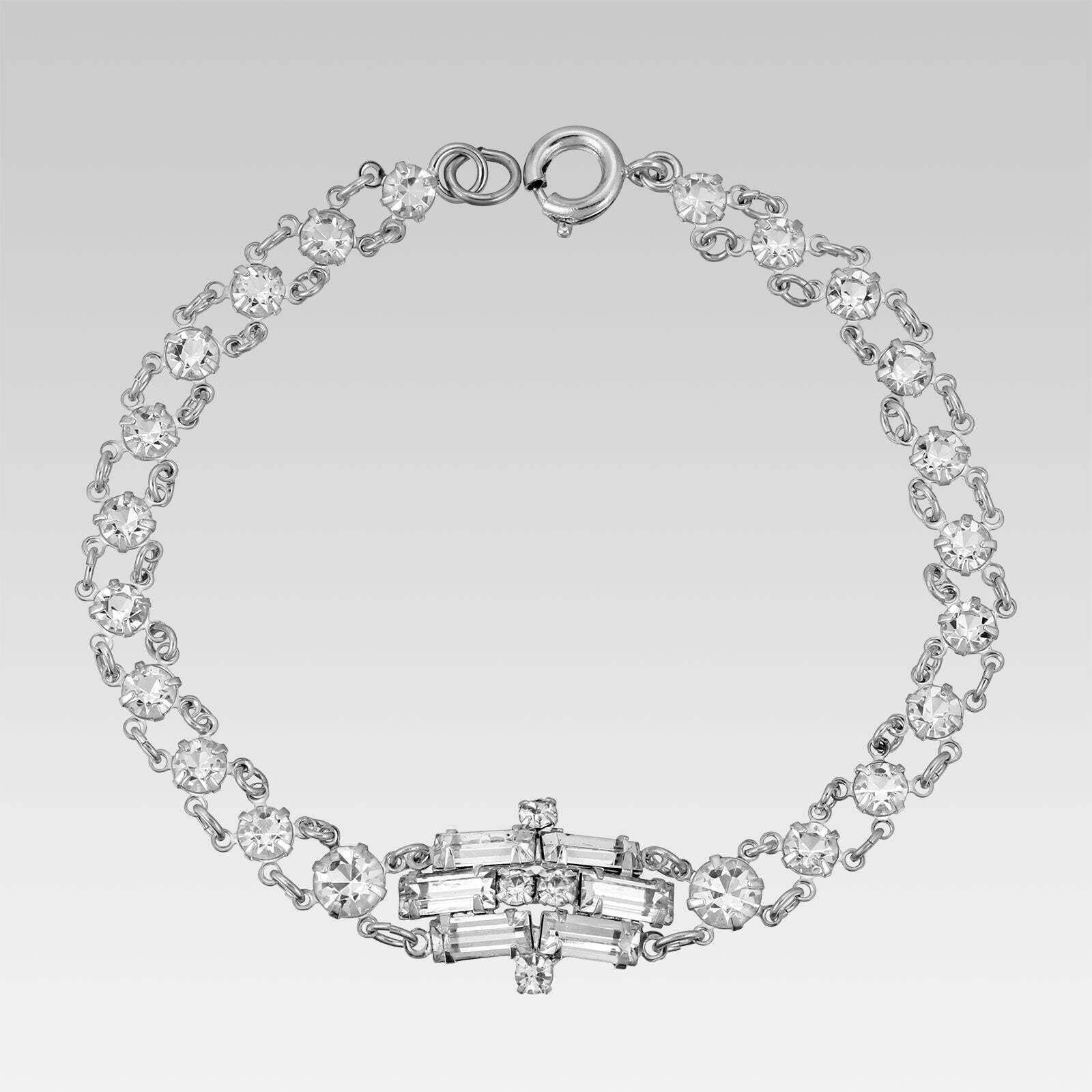 1928 Jewelry Baguette & Round Crystal Austrian Crystal Link Bracelet - Elegant Vintage Style Jewelry for Women, Perfect for Parties, Weddings & Special Occasions