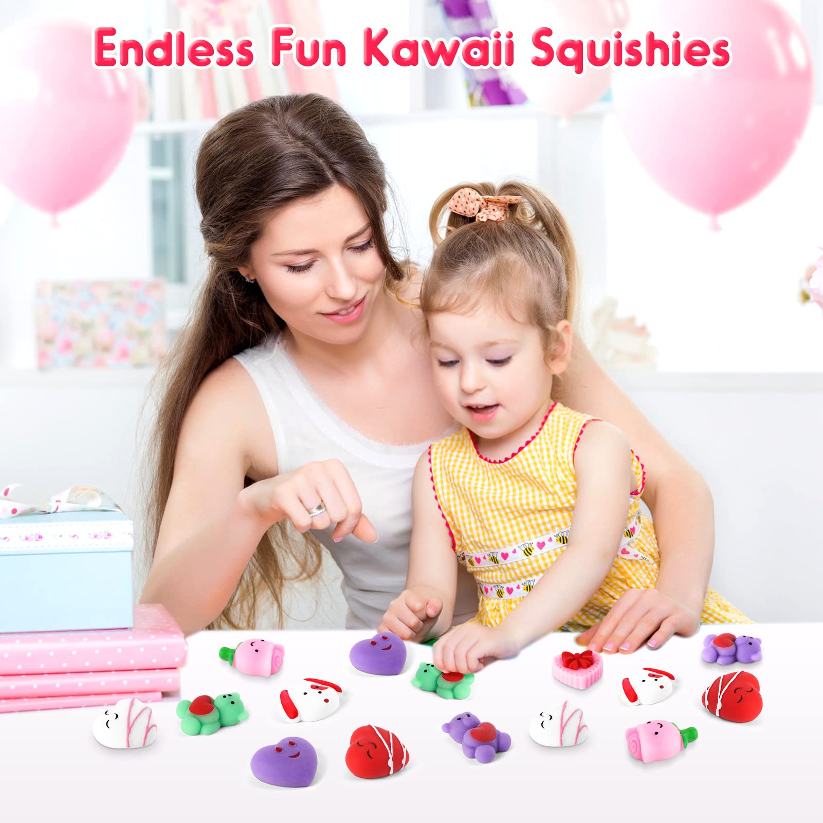 NPET 30-Piece Mochi Squishy Toys Set - Cute Heart, Rose & Bear Stress Relief Valentine's Day Gifts for Kids & Adults | Fun Sensory Fidget Toys for Anxiety Relief, Party Favors & Classroom Rewards