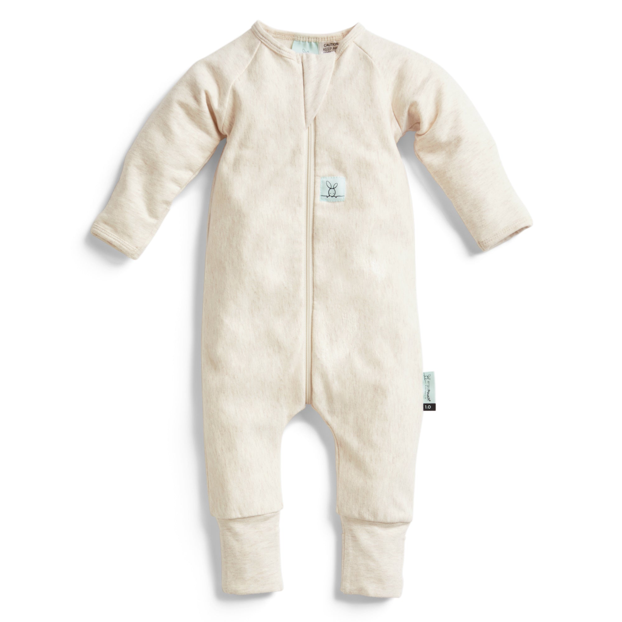ergoPouch 1.0 TOG Long Sleeve Sleep Zip Bodysuit for Babies - Soft Oatmeal Marle Color - Perfect for Nursery, Nighttime & Winter Sleepwear