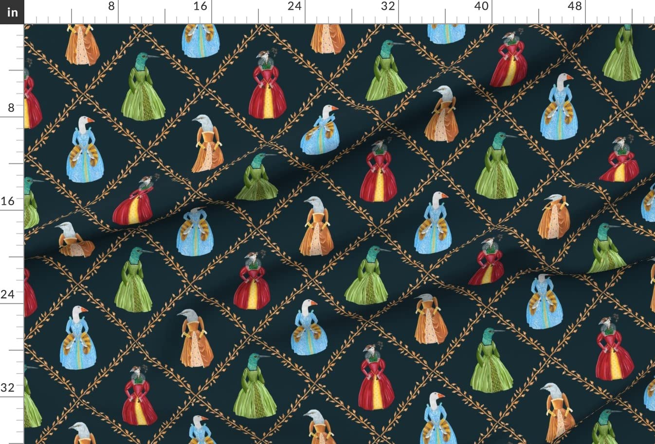 Premium Spoonflower Fabric - Vibrant Hummingbird, Goose & Peacock Fantasy Renaissance Print on Soft Minky Fabric by The Yard | Perfect for Sewing Baby Blankets, Quilt Backing & Plush Toys | DIY Nursery Decor, Home Decor Projects & Crafting