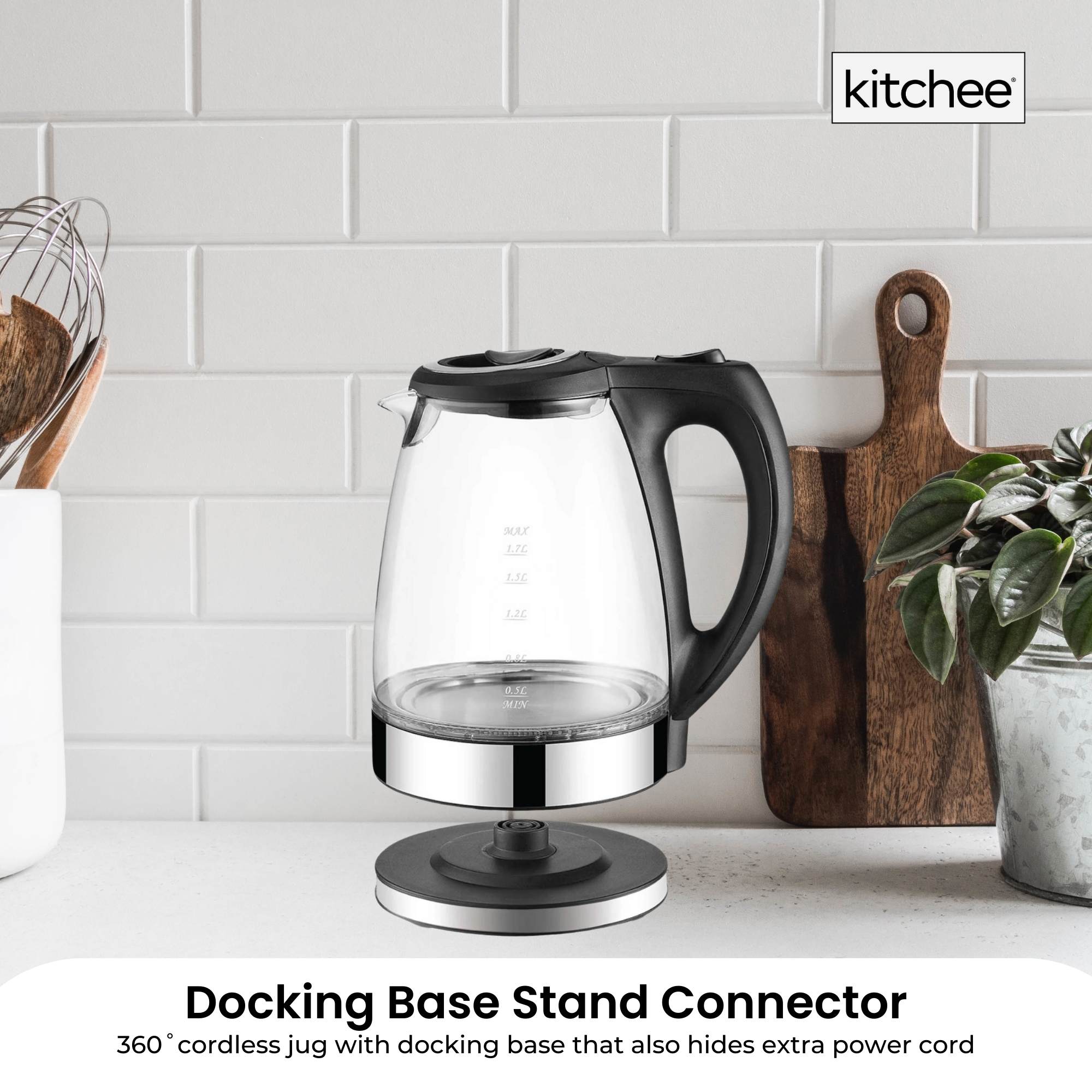 1.7L Electric Glass Kettle with LED Blue Light - 360° Cordless Water Boiler for Tea, Coffee & Instant Noodles - Fast Heating & Auto Shut-Off for Home, Office & Dorm Use
