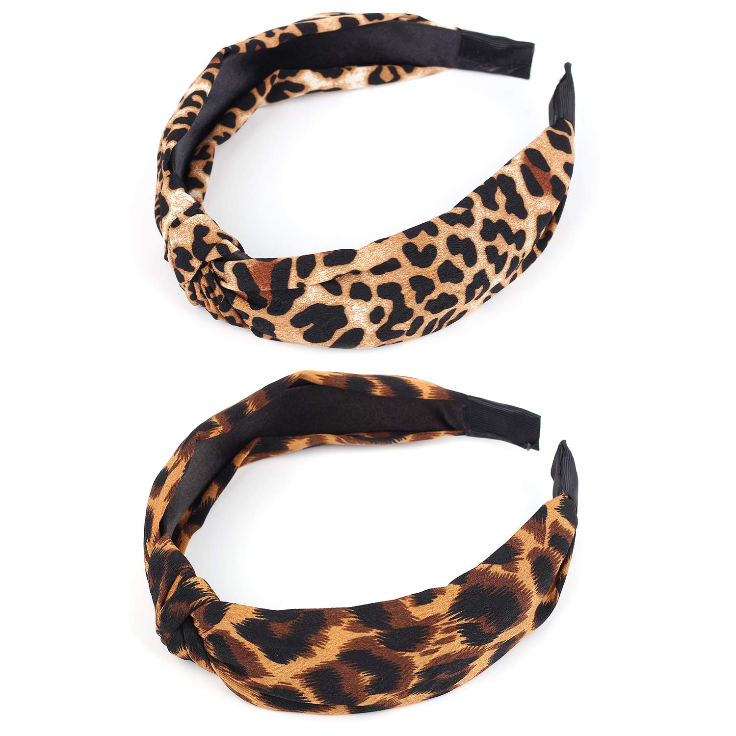 Belerry 2 Pack Leopard Print Headbands - Fashion Hair Accessories for Women & Girls, Bow Knot Cross Tie Headwrap Hoop for Everyday Wear, Parties & Sports