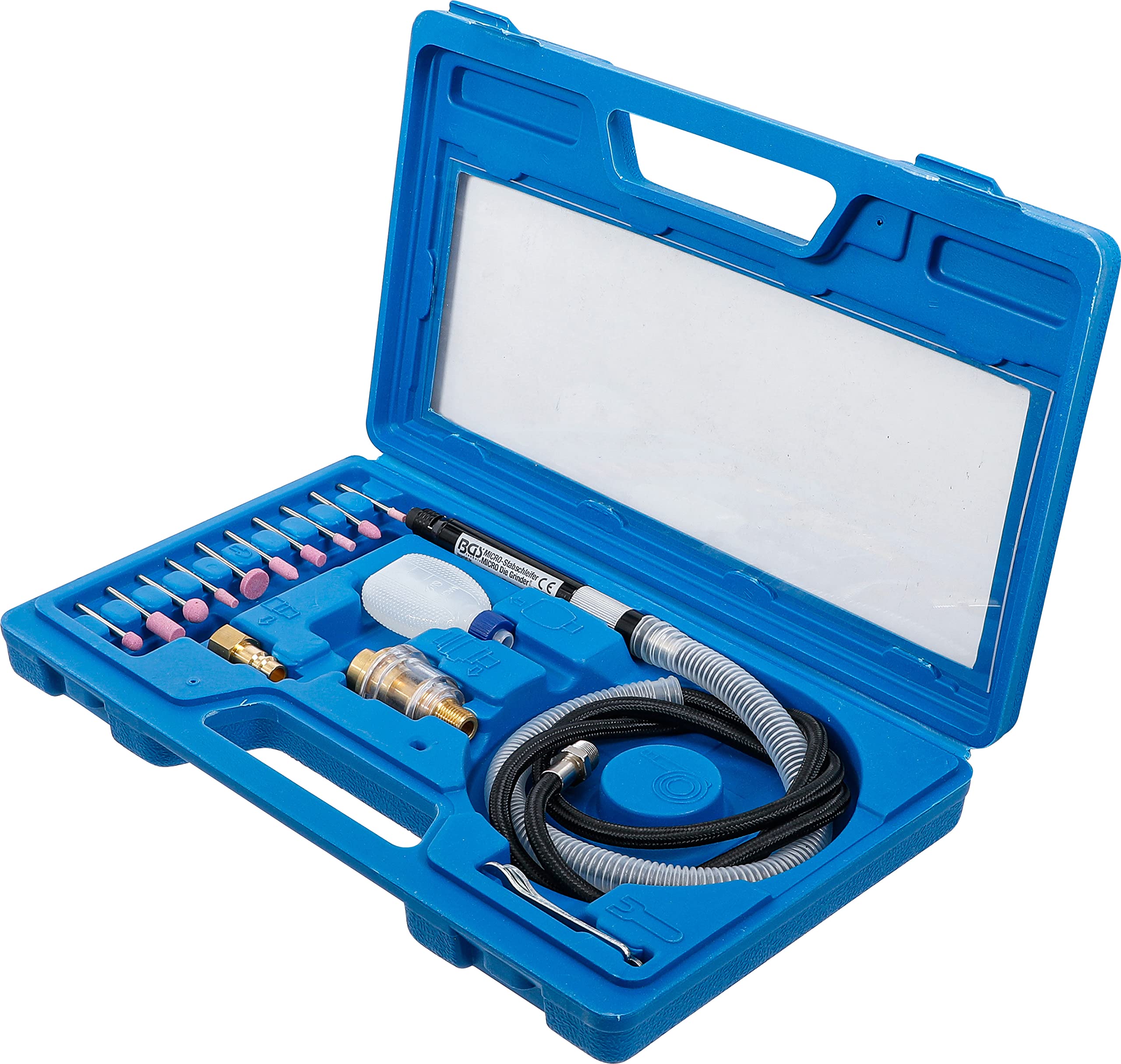 BGS 3249 Micro Air Grinder Kit - 17-Piece Professional Pneumatic Tool Set with Multiple Attachments (Multicolor) - Perfect for Metal Polishing, Engraving, and DIY Crafts
