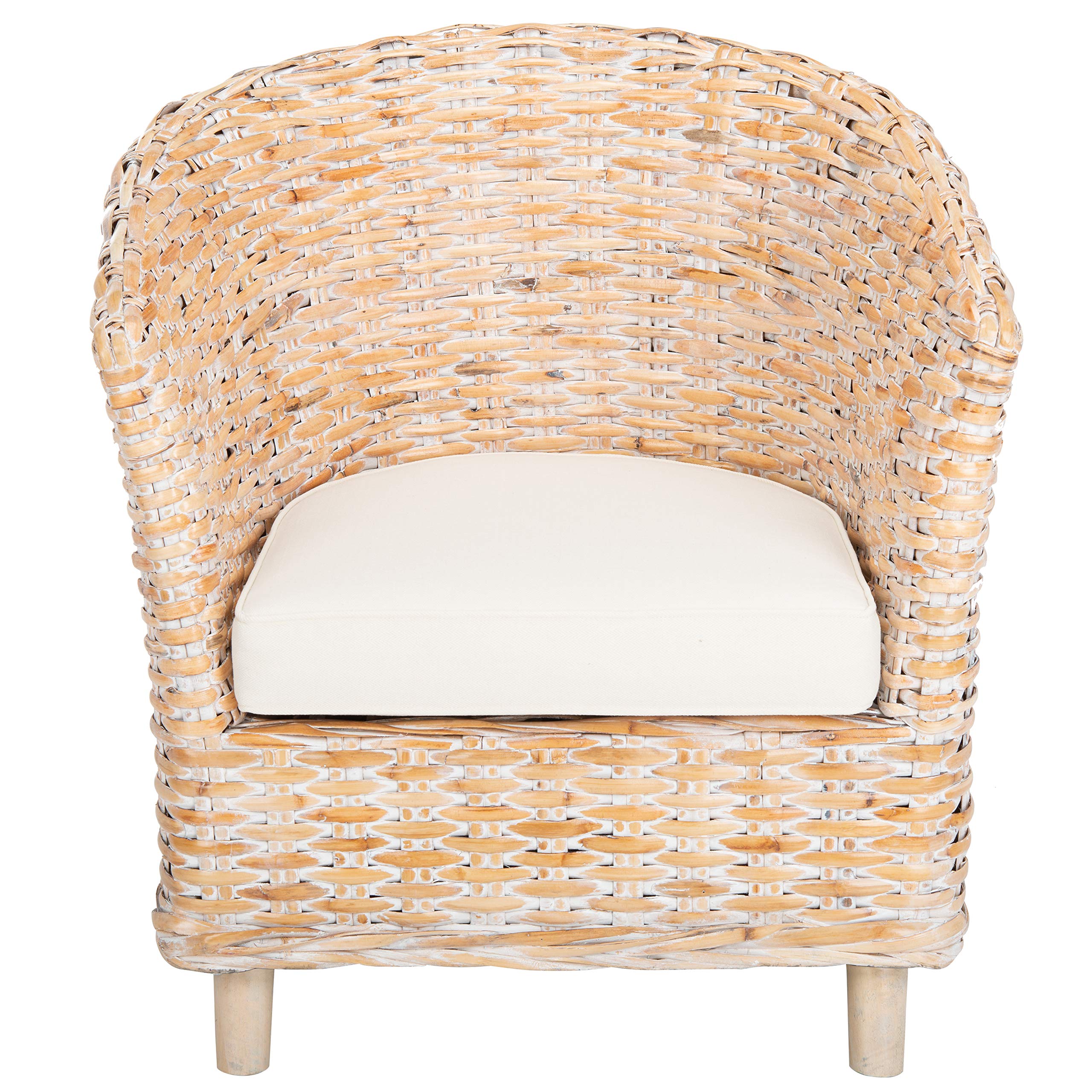 Safavieh Home Omni 18-inch Natural White Wash Rattan Barrel Chair - Stylish Woven Accent Chair for Living Room, Bedroom, or Patio Decor