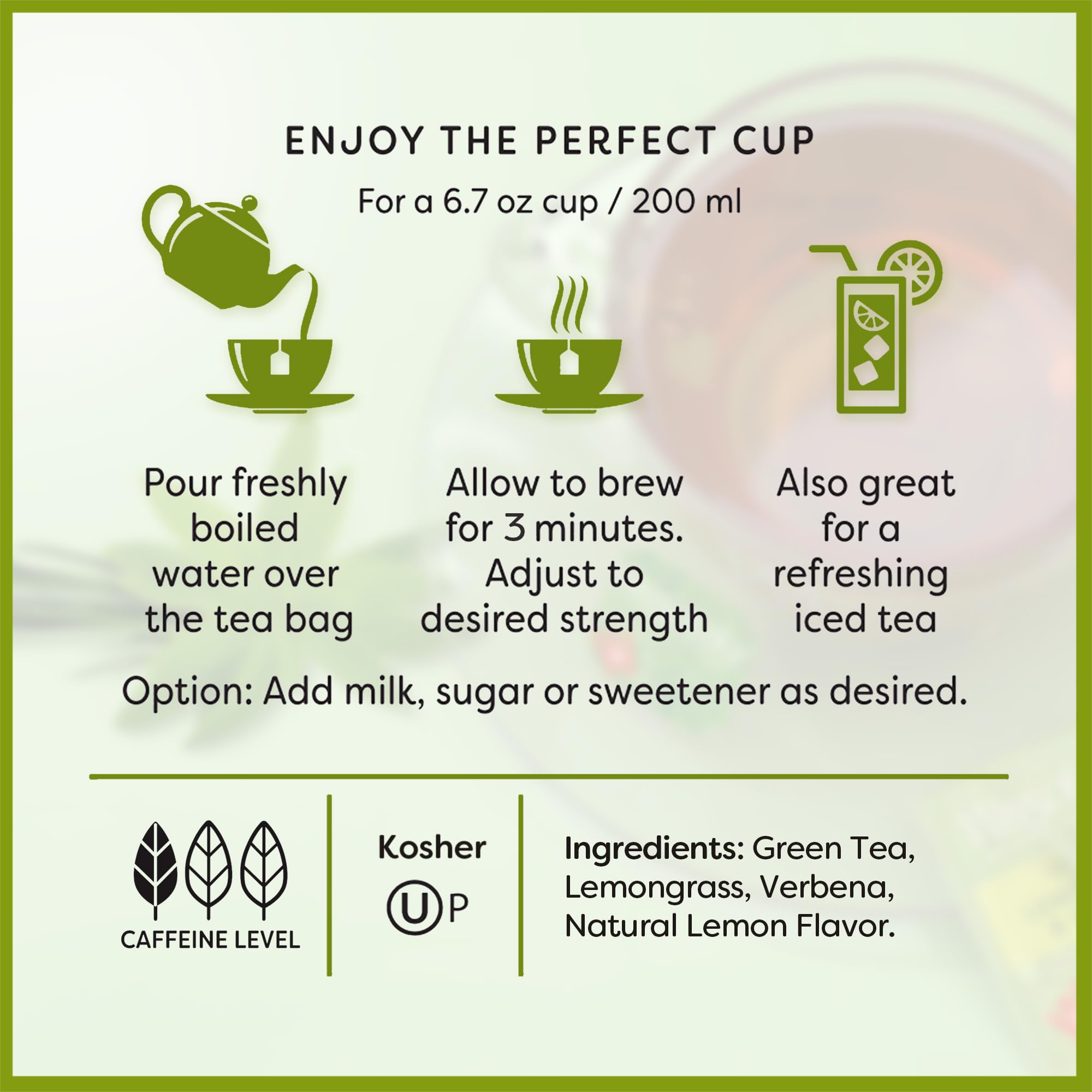 Wissotzky Lemongrass & Verbena Green Tea Bags - 20 Count | Antioxidant-Rich Herbal Tea with Soothing Citrus Aroma | Perfect for Relaxation, Afternoon Boost & Detox | Refreshing Caffeine-Free Beverage for Home or Office