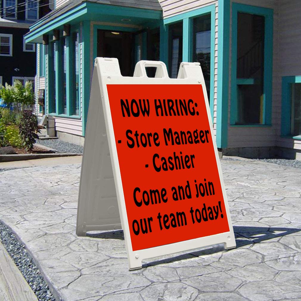 Custom Personalized Plastic Sandwich Sidewalk Sign - Portable Street Display Sign with Royal Blue Background | Perfect for Cafes, Restaurants, and Retail Stores