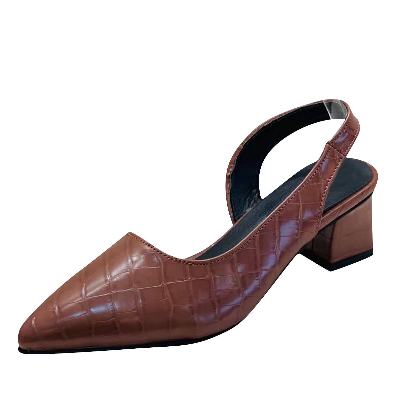 Women's Leather Pointed Toe Slip-On Heels - Square Low Heel Summer Shoes for Ladies - Perfect for Holidays, Parties & Office Wear